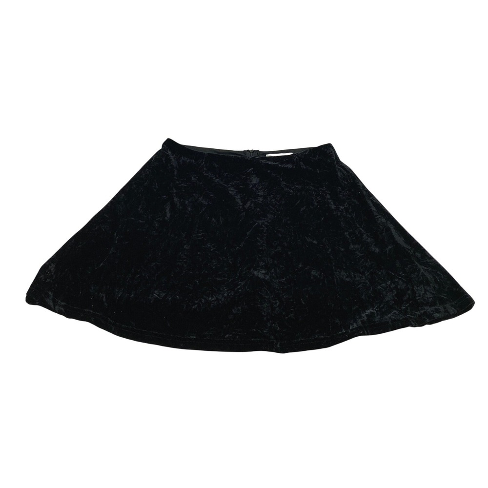 She + Sky Crushed Black Velvet Skirt Women L Skater Mini Whimsygoth Flare Party